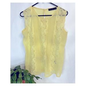 The Limited • Pale Lemon Semi Sheer Tank w/ Lace Paneling